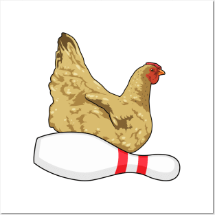 Chicken at Bowling with Bowling pin Posters and Art